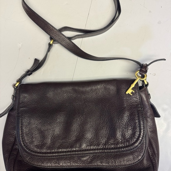 Fossil Dark Brown Leather Crossbody Bag with Key Accent - Picture 1 of 11